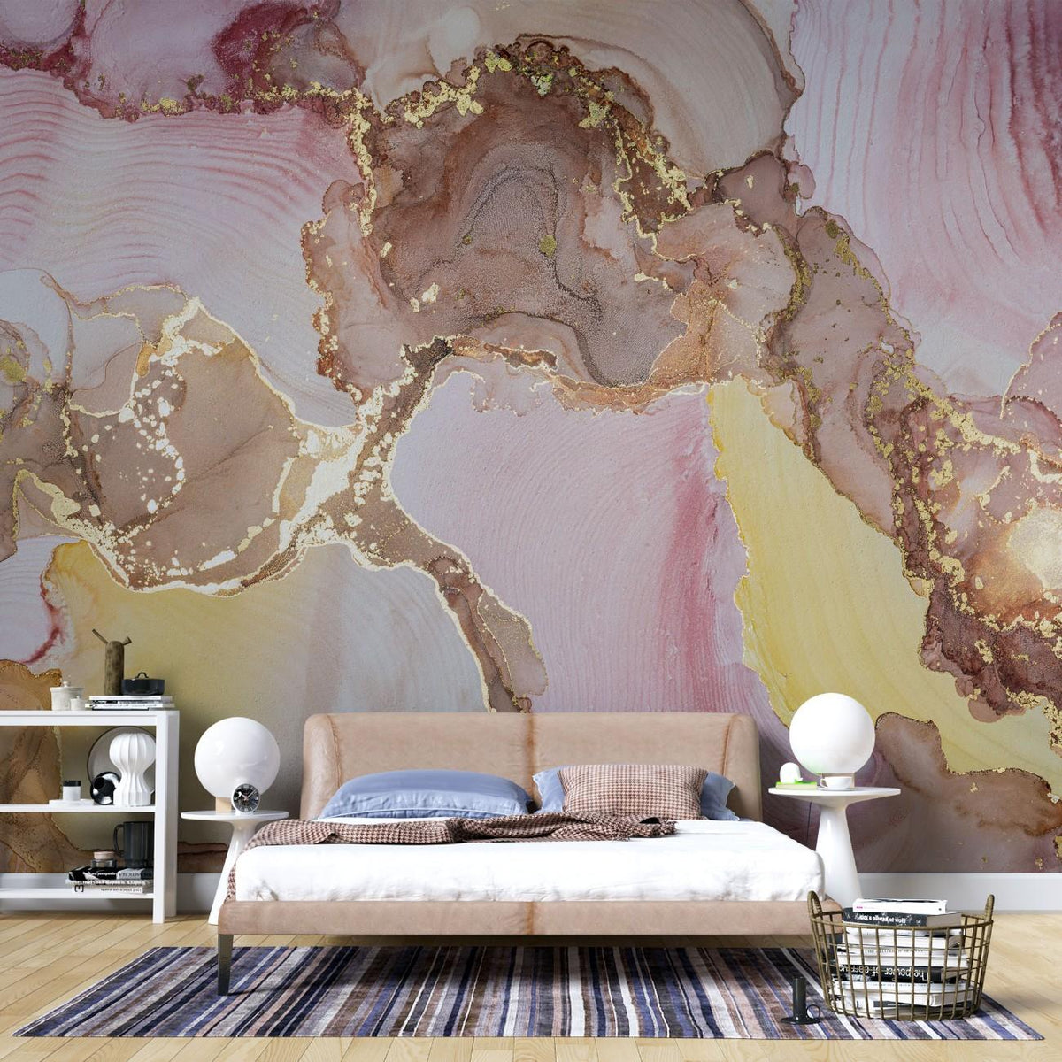 Tapet personalizat marble cu un model de marmura cu accente aurii si roz ce ofera un aspect luxuriant si cald golden pink