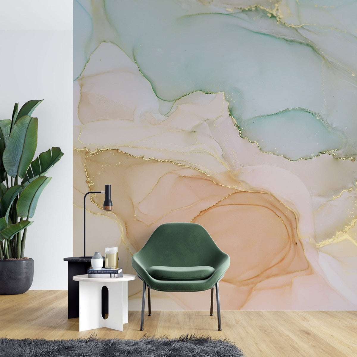 Tapet personalizat marble cu o textura de piatra in nuante blande de caisa si crem ideala pentru o atmosfera primitoare soft apricot