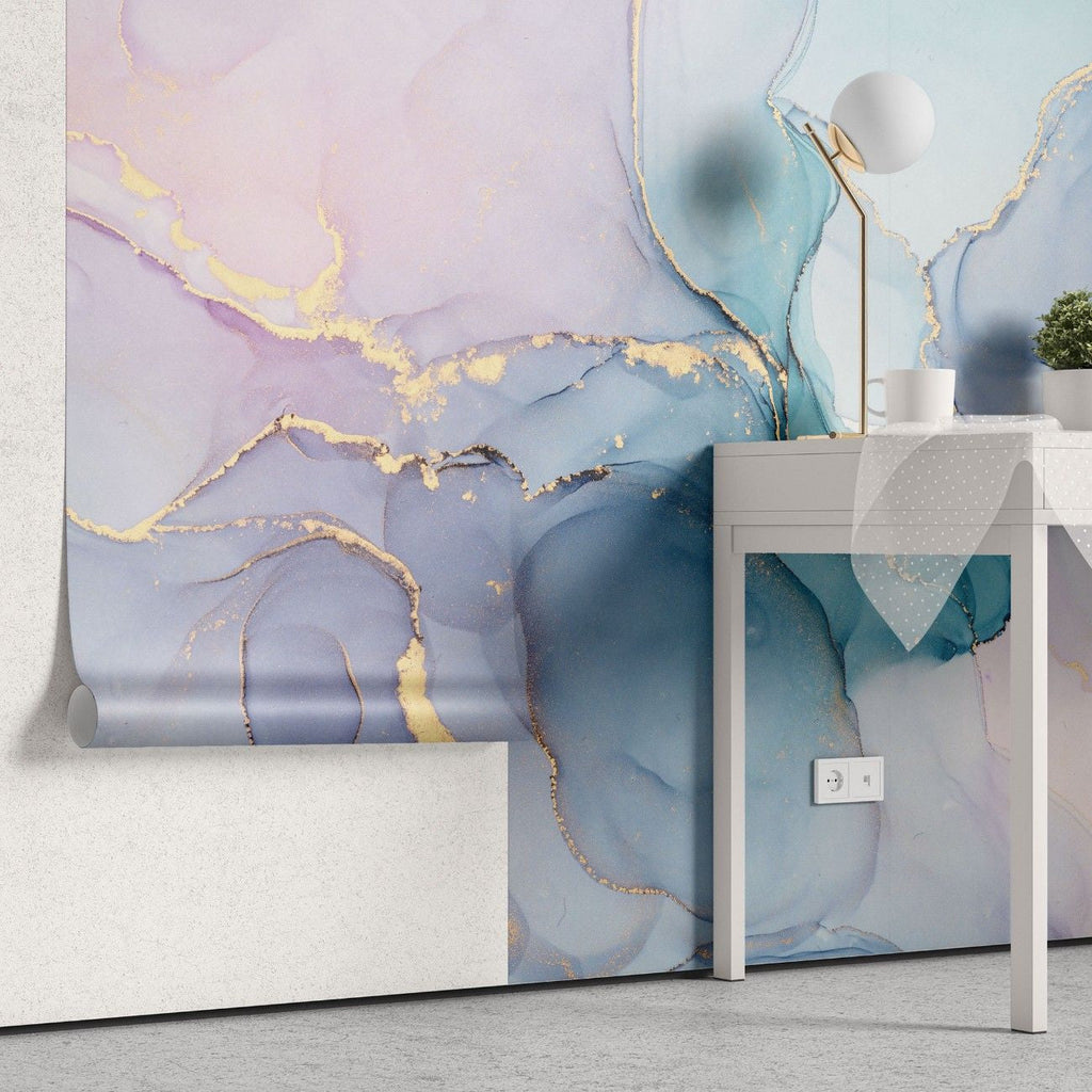 Tapet personalizat marble cu o textura de marmura in nuante vibrante de turcoaz aducand prospetime si energie spatiului vivid turquoise