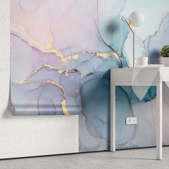 Tapet personalizat marble cu o textura de marmura in nuante vibrante de turcoaz aducand prospetime si energie spatiului vivid turquoise