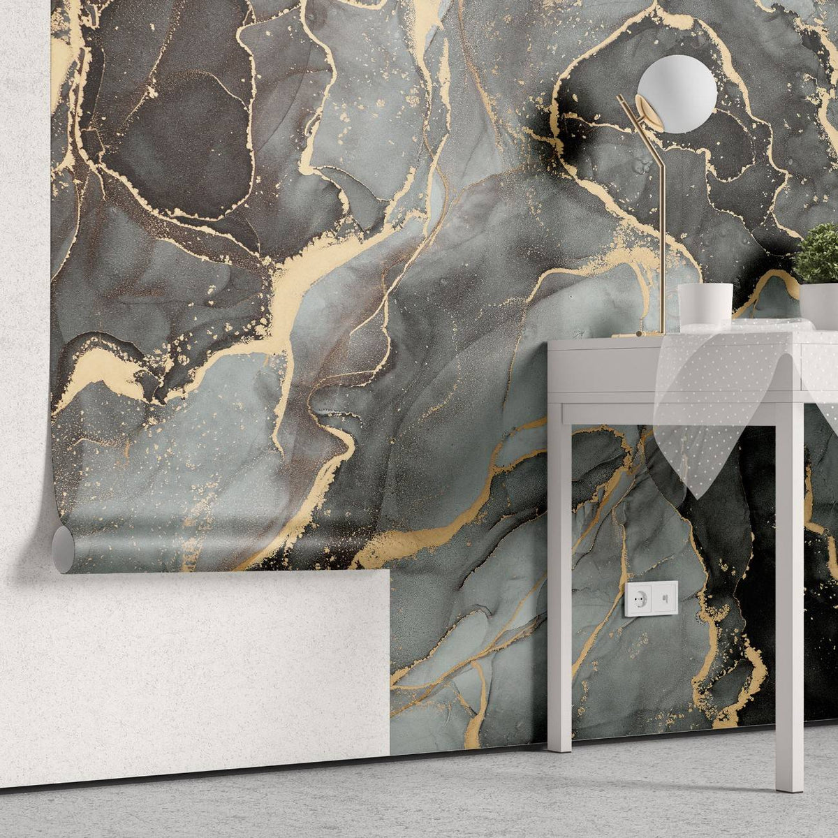 Tapet personalizat marble cu o marmura intunecata inspirata de roci vulcanice aducand un aspect robust si misterios volcanic marble