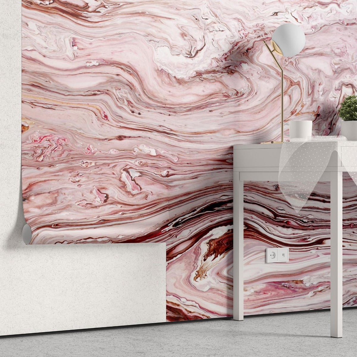 Tapet personalizat marble cu o piatra in tonuri de alb si rosu inspirand o estetica dulce si vibranta candycane