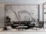 Tapet personalizat marble cu o marmura neagra cu insertii albe si gri asemanatoare cernelii ce adauga eleganta clasica spatiului white ink ii