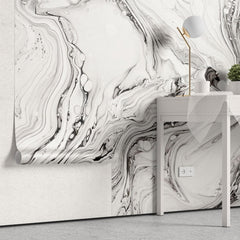 Tapet personalizat marble cu o marmura alba cu detalii fine asemanatoare cernelii ce ofera luminozitate si rafinament white ink