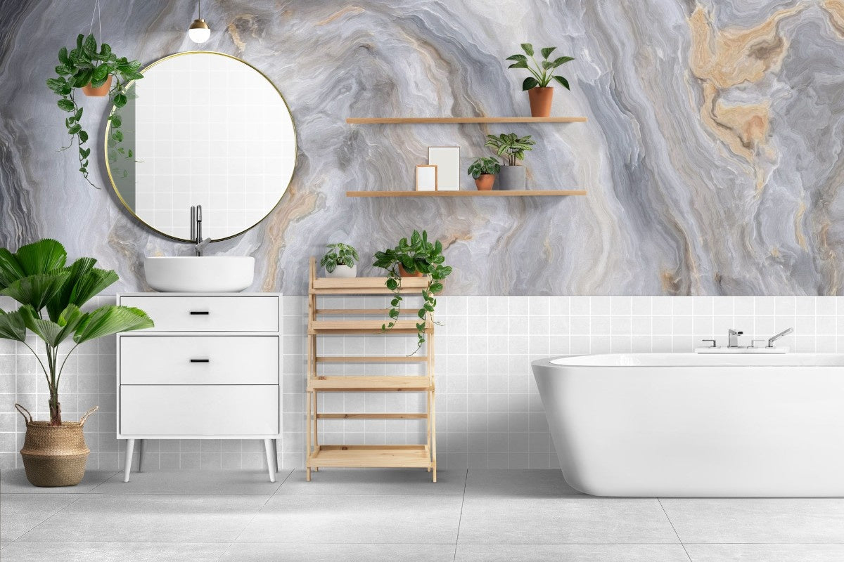 Tapet personalizat marble cu un model de piatra semipretioasa de agat alb cu linii translucide ce aduce luminozitate si puritate white agate