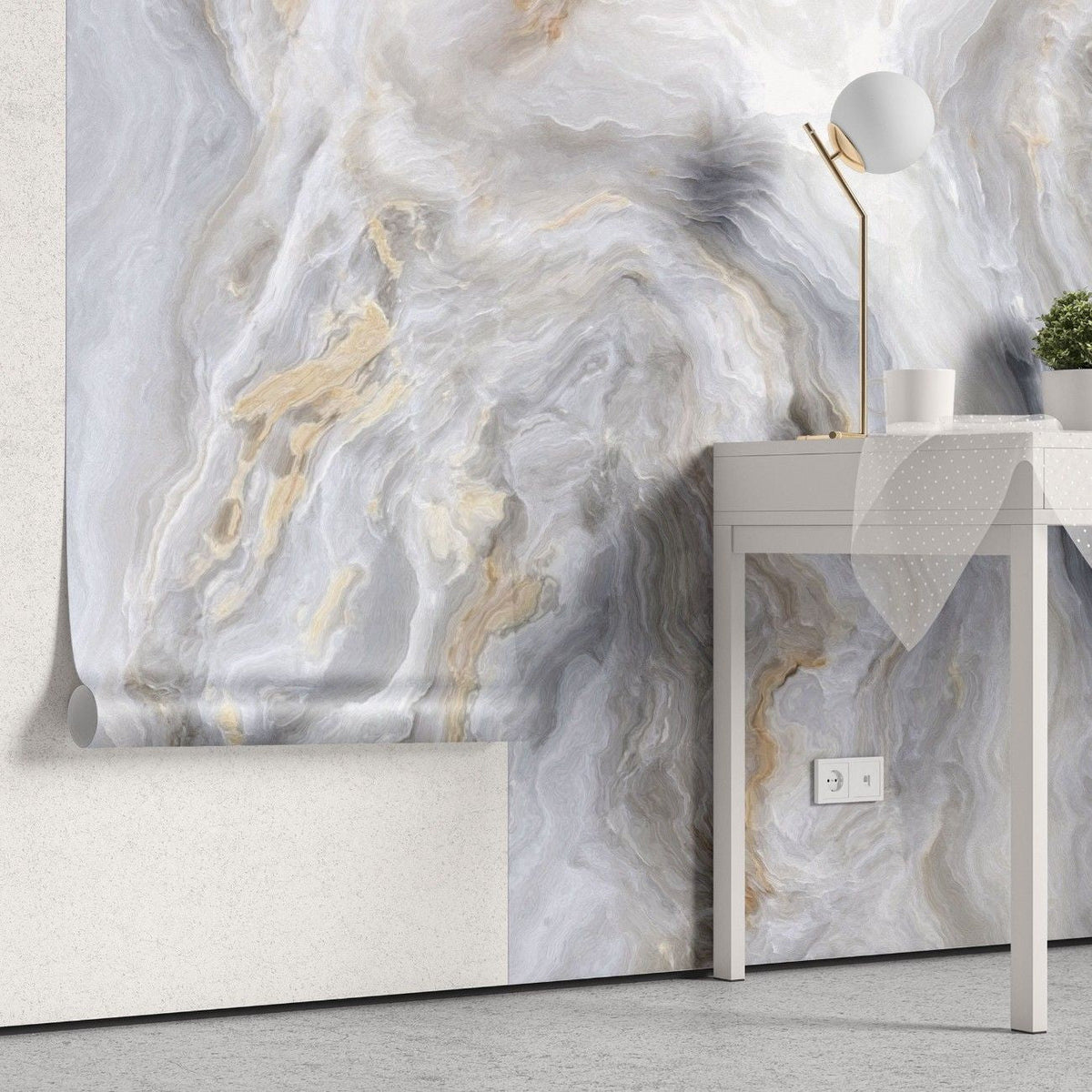 Tapet personalizat marble cu un model de piatra semipretioasa de agat alb cu linii translucide ce aduce luminozitate si puritate white agate