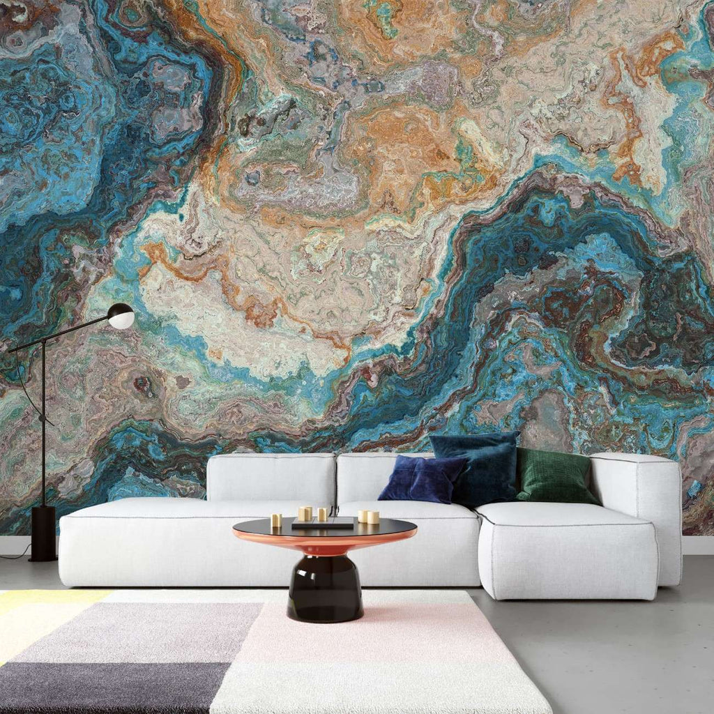 Tapet personalizat marble cu o marmura in nuante intense de albastru cu accente de alb si gri pentru un design modern si vibrant azul