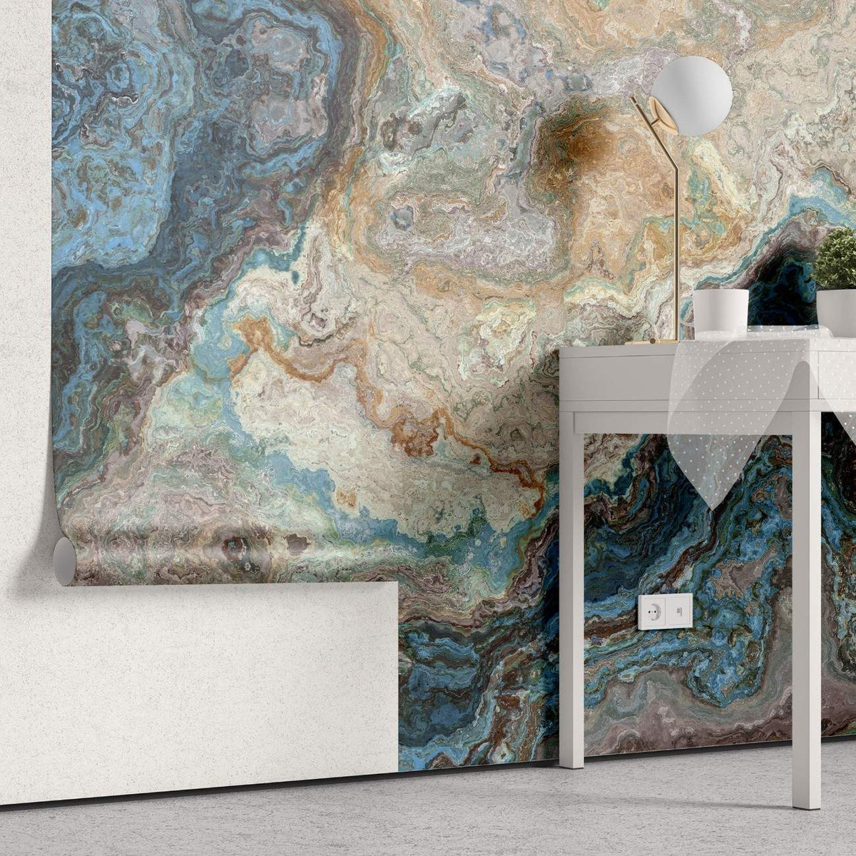 Tapet personalizat marble cu o marmura in nuante intense de albastru cu accente de alb si gri pentru un design modern si vibrant azul