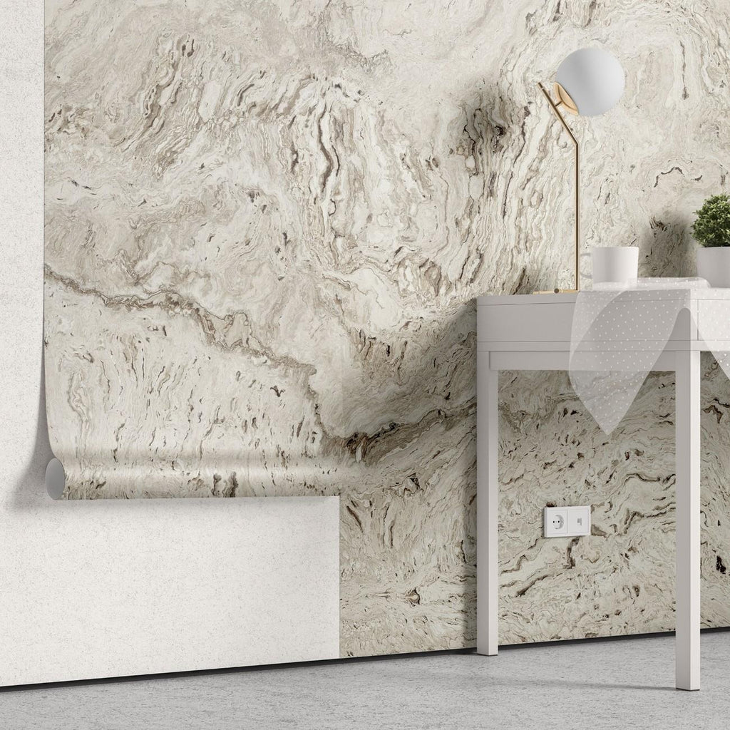 Tapet personalizat marble cu o textura de travertin in nuante calde de bej si crem ideala pentru un stil natural si atemporal travertine