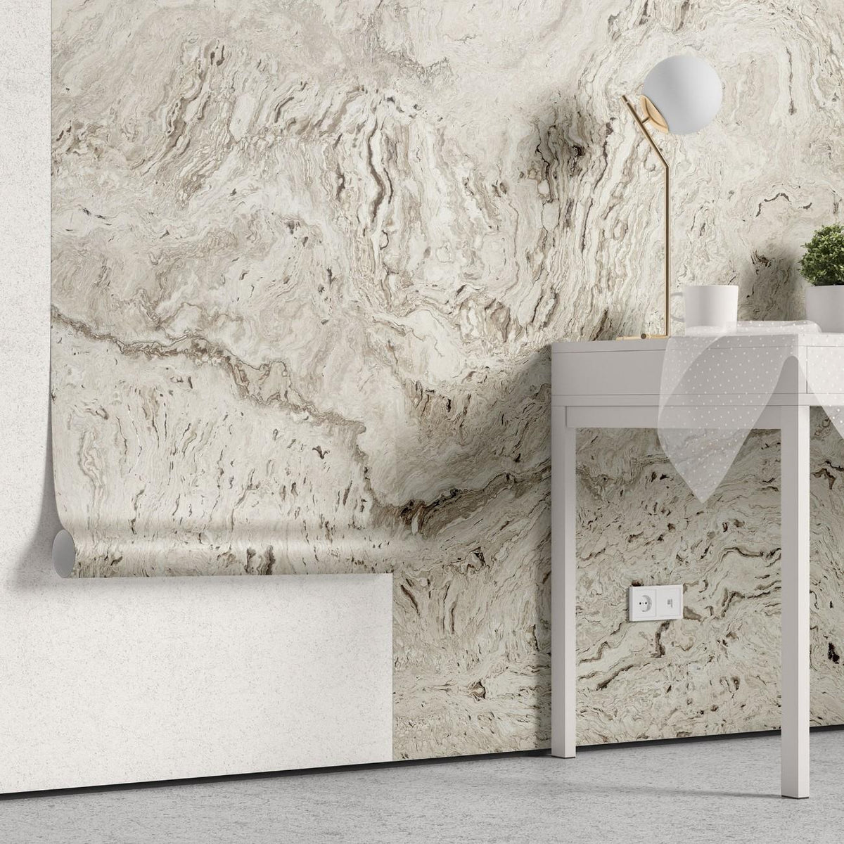 Tapet personalizat marble cu o textura de travertin in nuante calde de bej si crem ideala pentru un stil natural si atemporal travertine