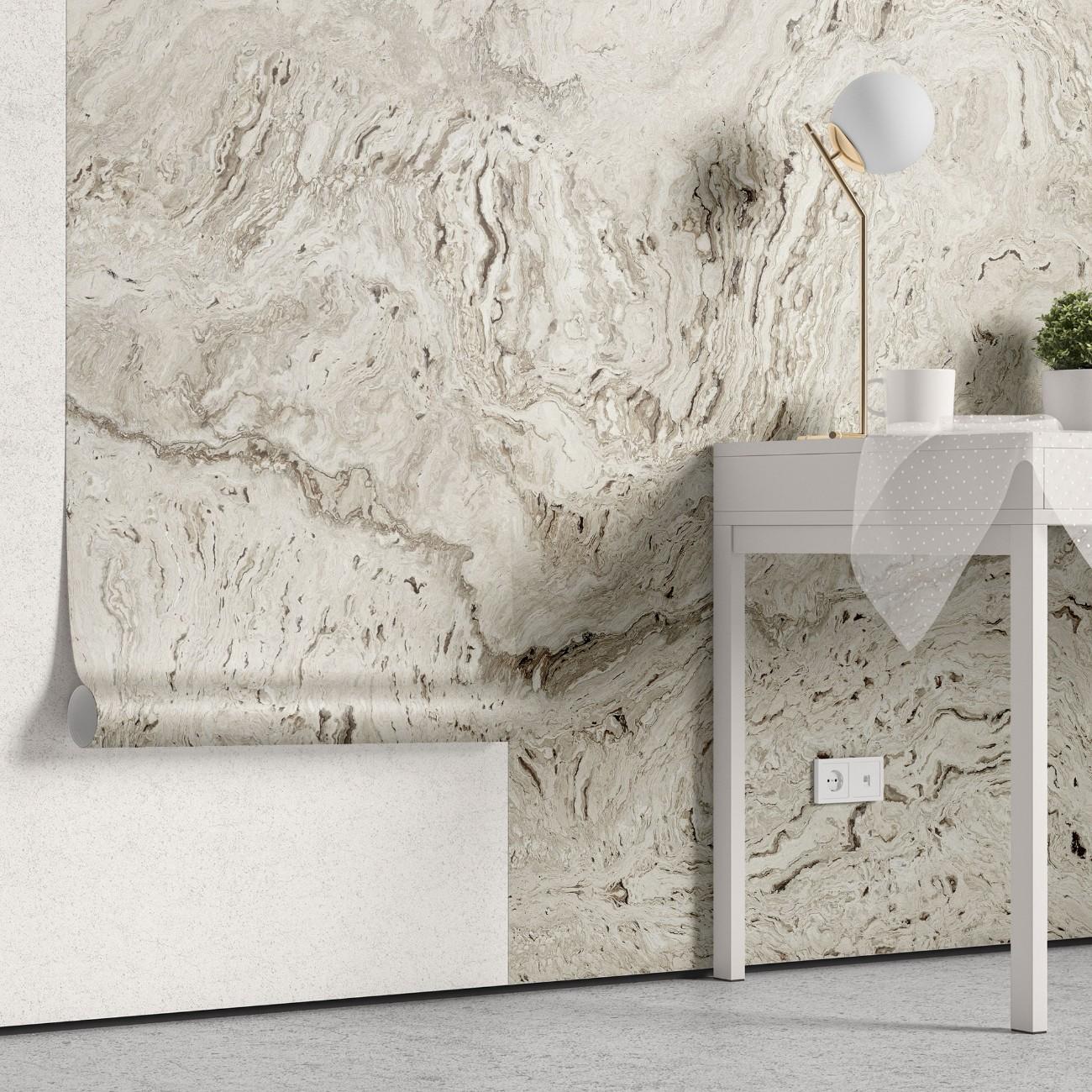 Tapet personalizat marble cu o textura de travertin in nuante calde de bej si crem ideala pentru un stil natural si atemporal travertine
