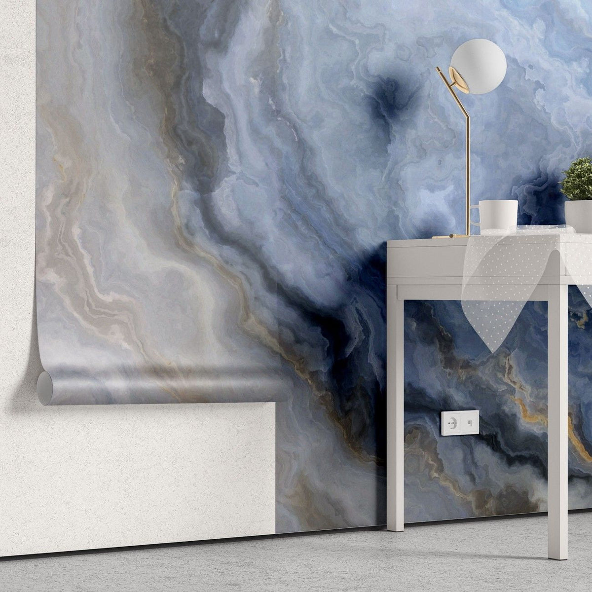 Tapet personalizat marble cu o textura de piatra translucida in nuante de alb pur si bej pal evocand terasele de calcar pamukkale