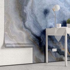 Tapet personalizat marble cu o textura de piatra translucida in nuante de alb pur si bej pal evocand terasele de calcar pamukkale