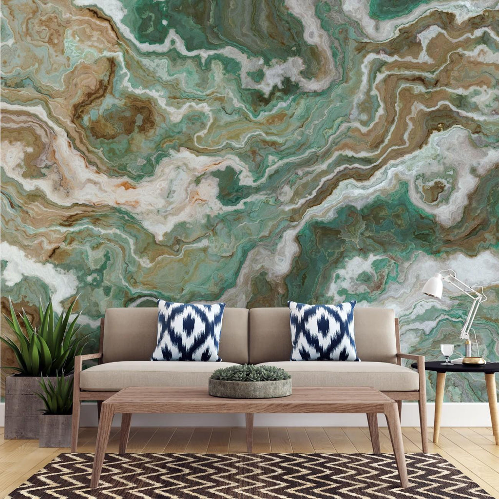 Tapet personalizat marble cu o marmura in tonuri profunde de verde cu insertii albe si negre ce adauga eleganta si prospetime green marble
