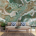 Tapet personalizat marble cu o marmura in tonuri profunde de verde cu insertii albe si negre ce adauga eleganta si prospetime green marble