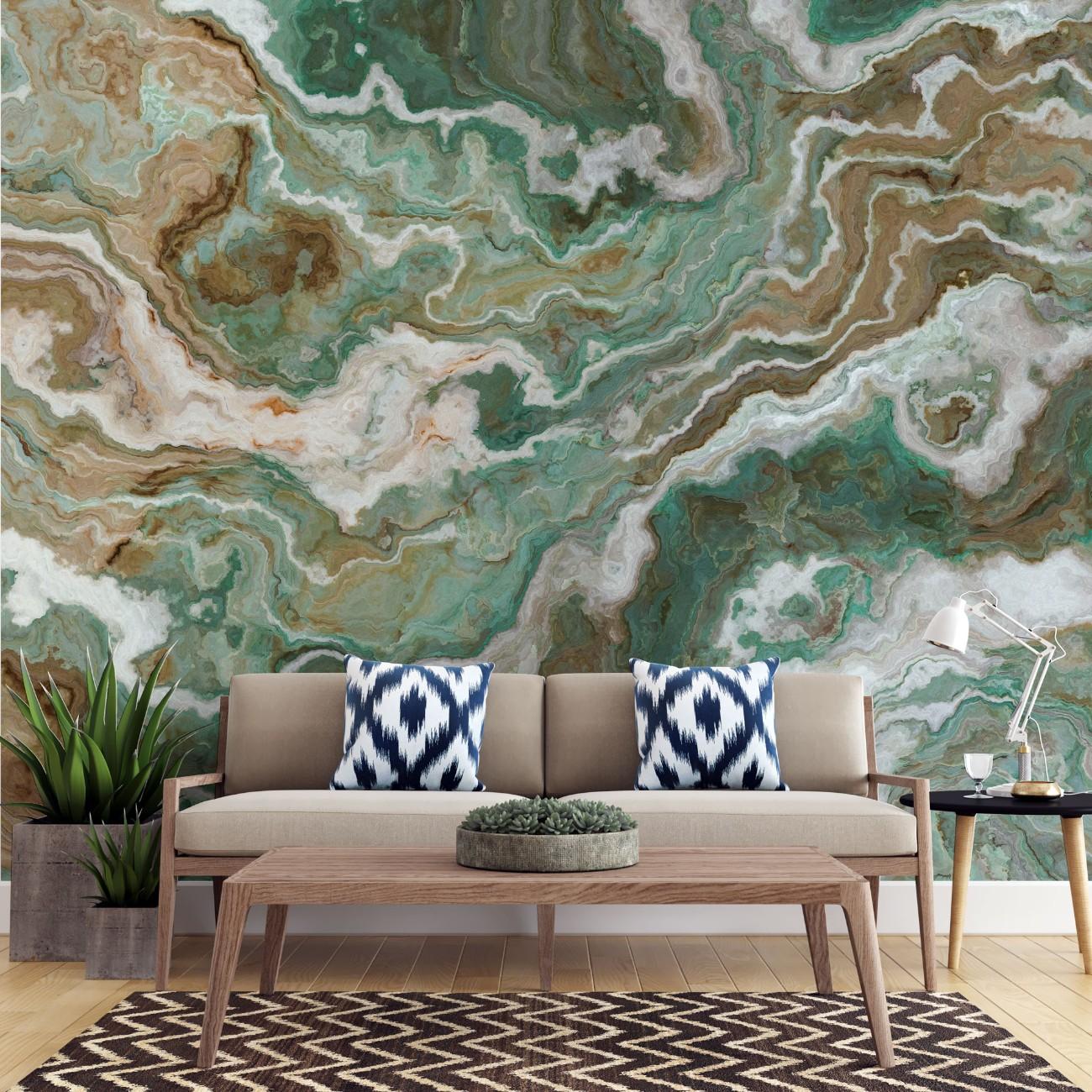 Tapet personalizat marble cu o marmura in tonuri profunde de verde cu insertii albe si negre ce adauga eleganta si prospetime green marble