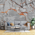 Tapet personalizat marble cu o textura de piatra in tonuri vibrante de rosu portocaliu si negru evocand energia focului lava stone