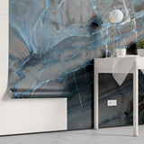 Tapet personalizat marble cu un model de marmura dinamic cu insertii albastre si galbene ce aduc un aer modern si energic electric marble