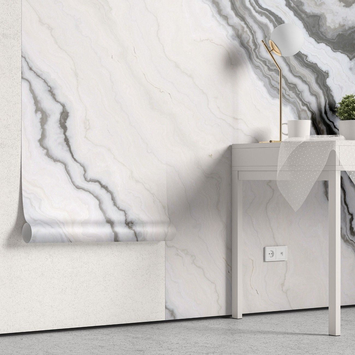 Tapet personalizat marble cu o marmura clasica alba cu subtile insertii gri oferind eleganta si luminozitate atemporala calcareous