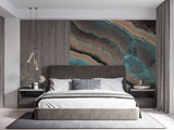 Tapet personalizat marble cu marmura in nuante de turcoaz si maro cald cu modele organice ce inspira armonie tobacco turquoise