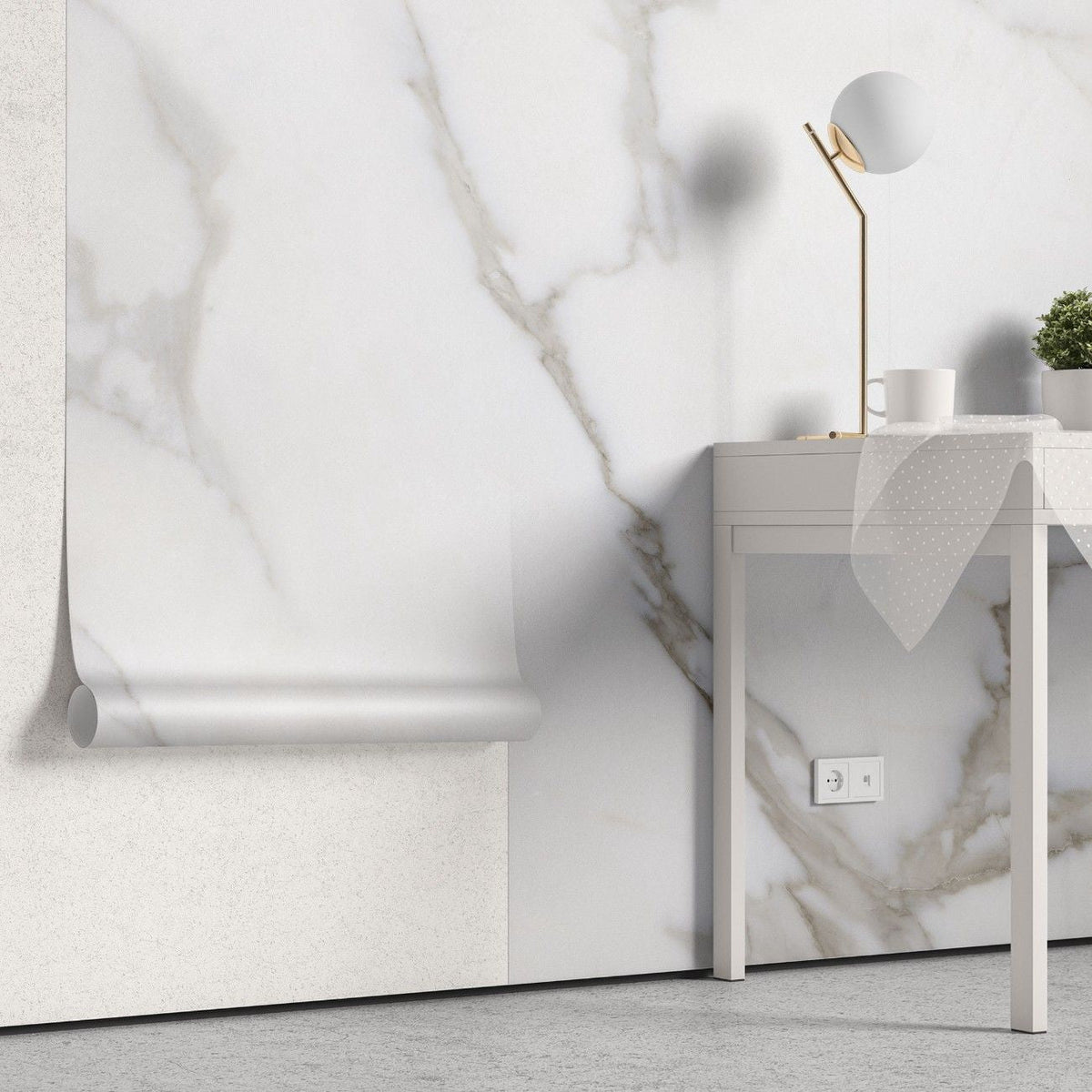 Tapet personalizat marble cu o marmura clasica alba cu linii gri subtile ce ofera un aspect atemporal si elegant blurry marble