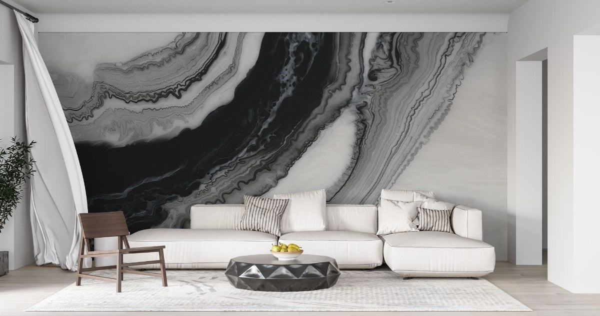 Tapet personalizat marble cu o marmura cu un contrast puternic de alb si negru cu modele indraznete panda