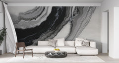 Tapet personalizat marble cu o marmura cu un contrast puternic de alb si negru cu modele indraznete panda