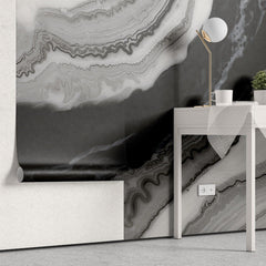 Tapet personalizat marble cu o marmura cu un contrast puternic de alb si negru cu modele indraznete panda