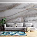 Tapet personalizat marble cu o marmura intunecata cu insertii luminoase de albastru si violet ce creeaza un efect mistic morgana