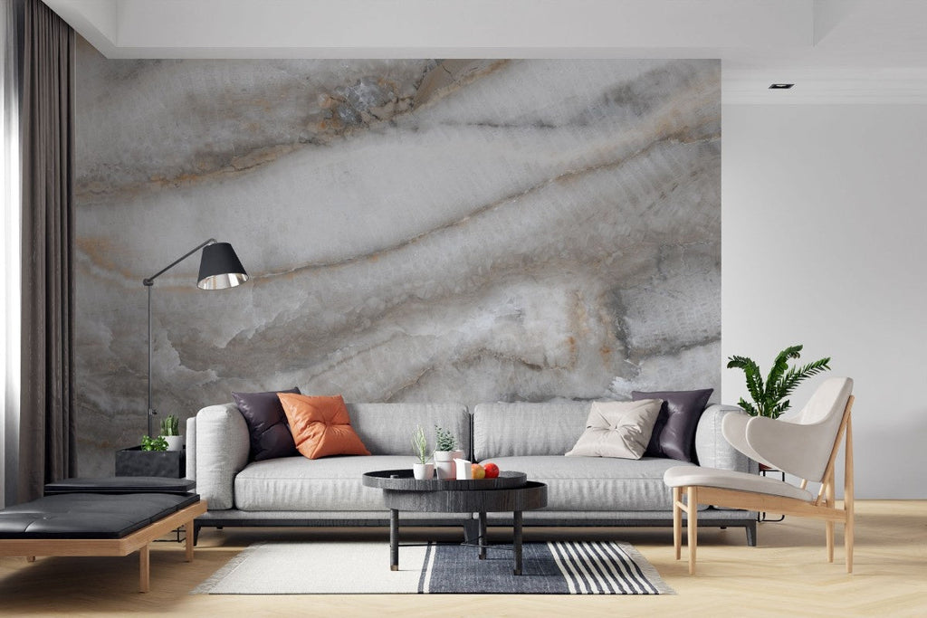 Tapet personalizat marble cu o marmura intunecata cu insertii luminoase de albastru si violet ce creeaza un efect mistic morgana