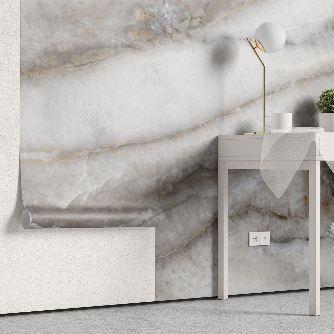 Tapet personalizat marble cu o marmura intunecata cu insertii luminoase de albastru si violet ce creeaza un efect mistic morgana