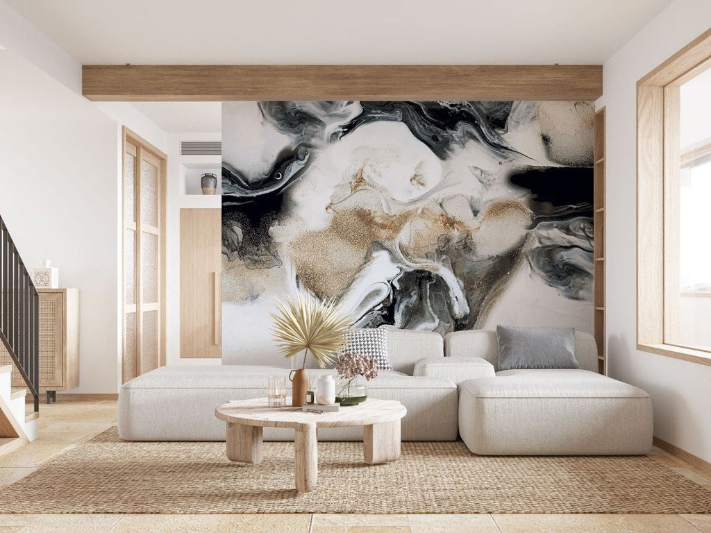 Tapet personalizat marble cu o marmura in nuante de cafea si crem cu modele fluide asemanatoare cernelii ink coffee
