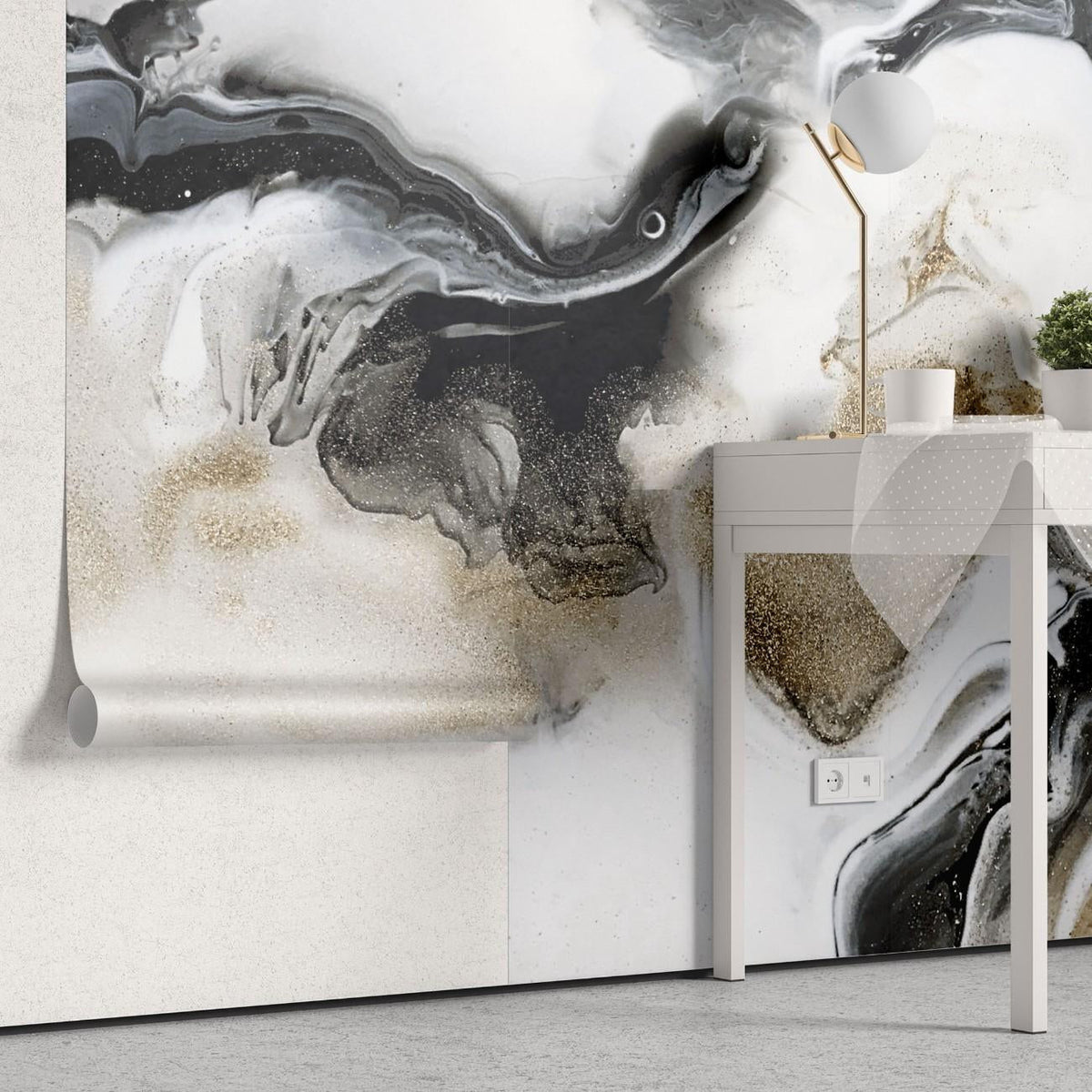 Tapet personalizat marble cu o marmura in nuante de cafea si crem cu modele fluide asemanatoare cernelii ink coffee