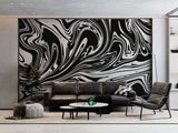 Tapet personalizat marble cu un model de marmura acril neagra cu alb ce creeaza un design dinamic si elegant black swirl