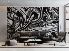 Tapet personalizat marble cu un model de marmura acril neagra cu alb ce creeaza un design dinamic si elegant black swirl