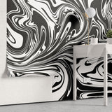 Tapet personalizat marble cu un model de marmura acril neagra cu alb ce creeaza un design dinamic si elegant black swirl