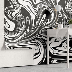 Tapet personalizat marble cu un model de marmura acril neagra cu alb ce creeaza un design dinamic si elegant black swirl