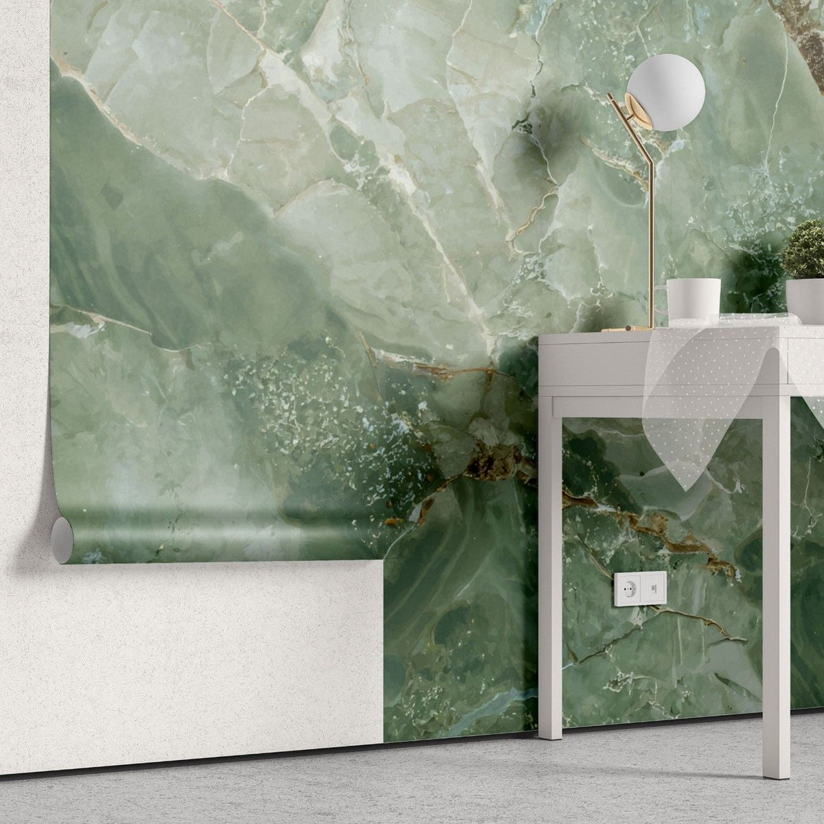 Tapet personalizat marble cu o piatra semipretioasa de agat verde cu insertii sclipitoare pentru un strop de eleganta green agate