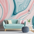 Tapet personalizat marble cu o piatra in nuante de roz pudrat si albastru deschis cu modele rotunde ce aduc un aspect vesel bubblegum