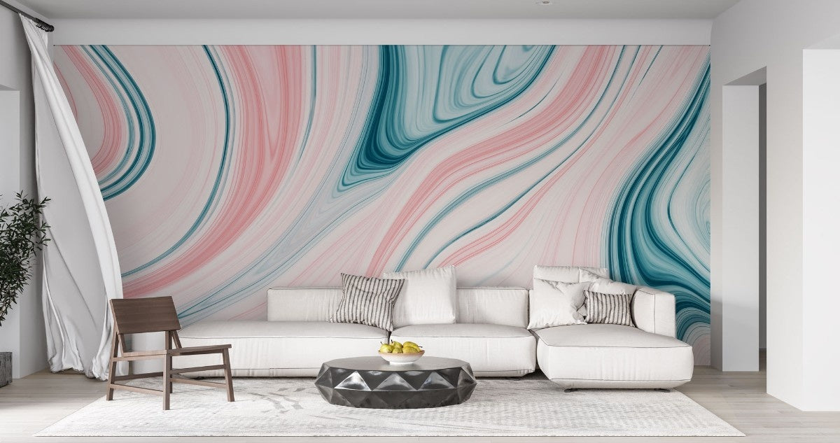 Tapet personalizat marble cu o piatra in nuante de roz pudrat si albastru deschis cu modele rotunde ce aduc un aspect vesel bubblegum