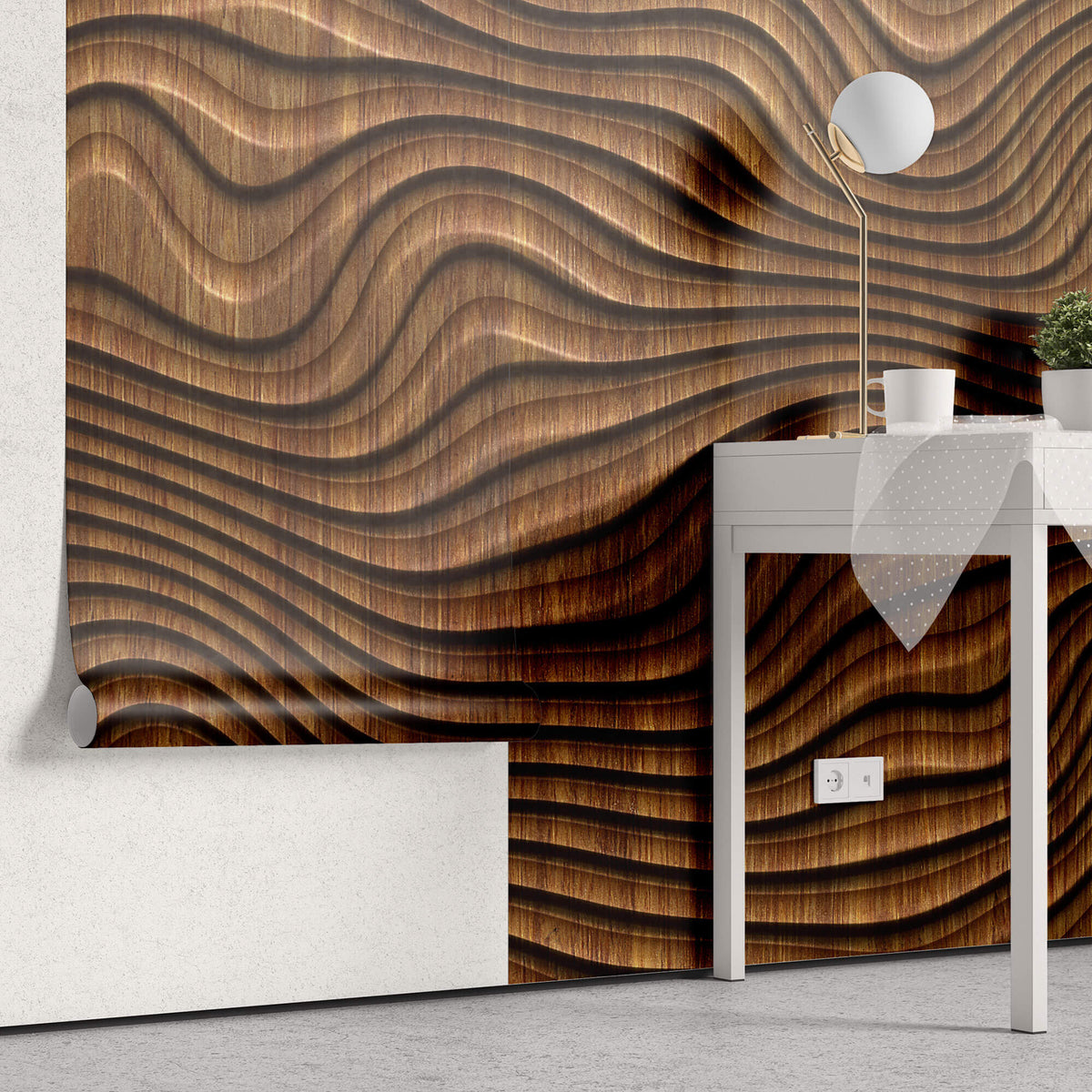 Tapet Personalizat Wood cu model abstract 3D cu textura de lemn - WAVY WOOD