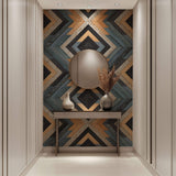 Tapet Personalizat Wood cu textura de lemn dispusa in placi si forme geometrice tribale - NATIVE WOOD DESIGN