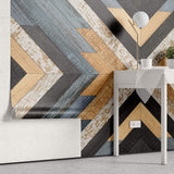 Tapet Personalizat Wood cu textura de lemn dispusa in placi si forme geometrice tribale - NATIVE WOOD DESIGN