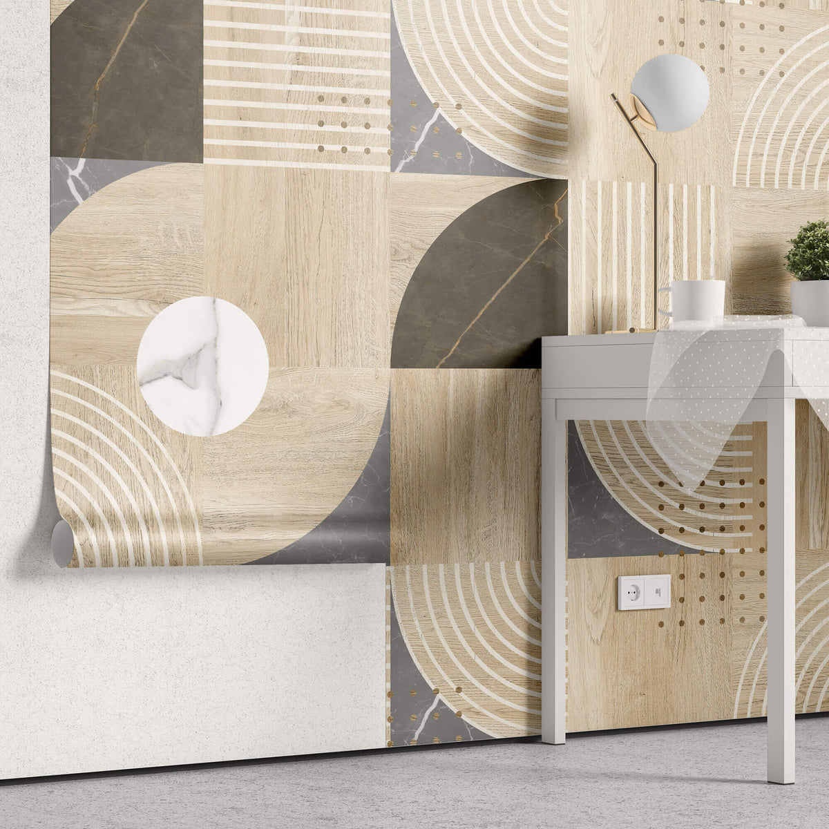 Tapet Personalizat Wood cu model si design modern de lemn dipsus in placi in stil Bauhaus - BAUHAUS MODERN WOOD