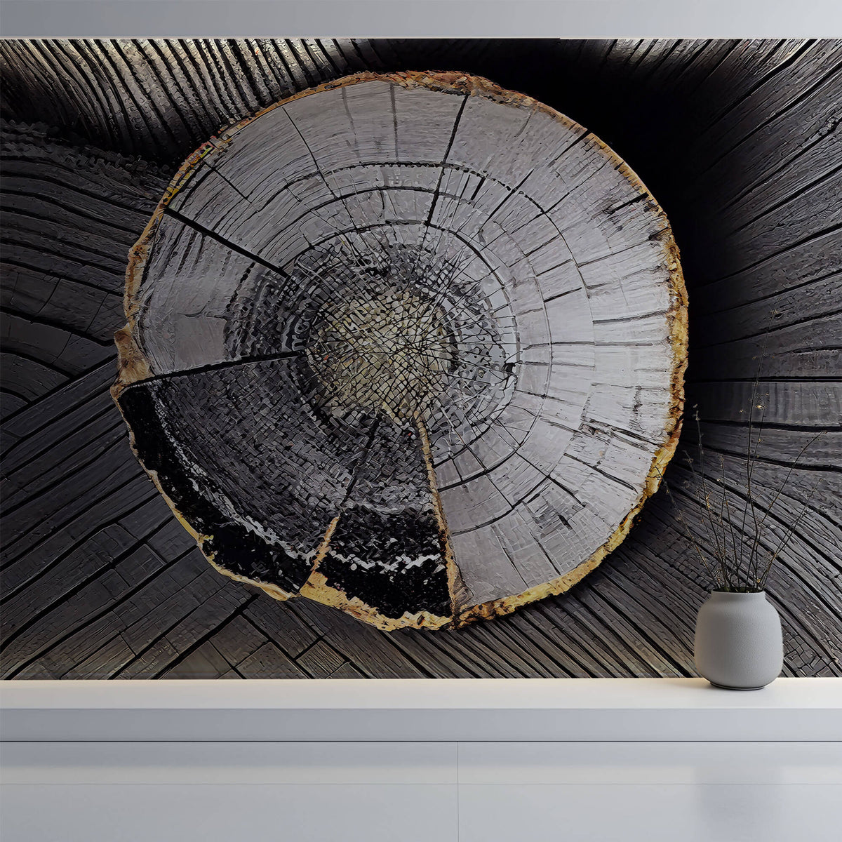 Tapet Personalizat Wood cu sectiune rotunda de lemn intr-o textura abstracta tip plaster - PLASTER WOOD