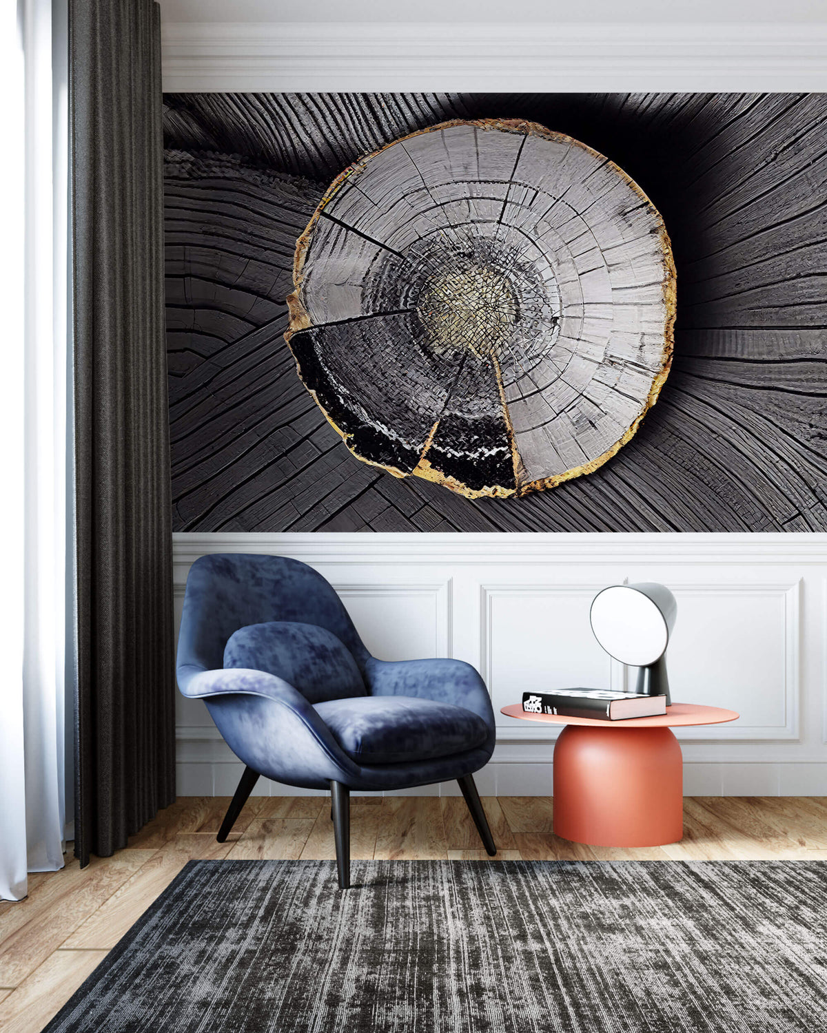 Tapet Personalizat Wood cu sectiune rotunda de lemn intr-o textura abstracta tip plaster - PLASTER WOOD