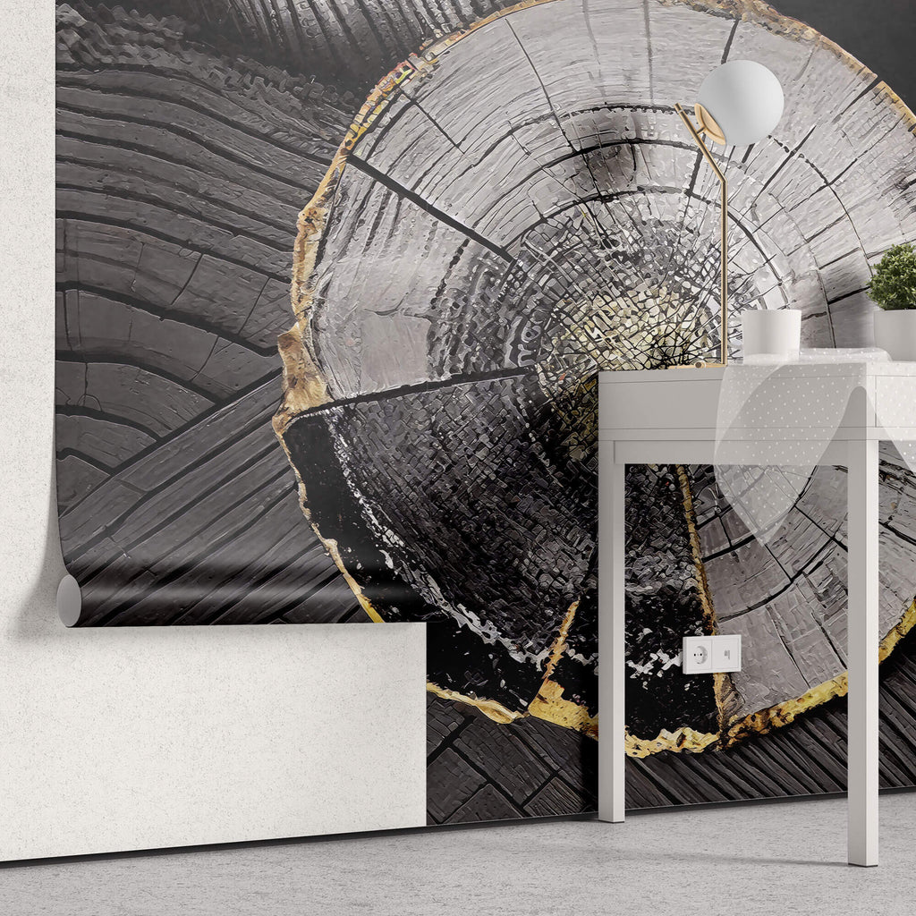 Tapet Personalizat Wood cu sectiune rotunda de lemn intr-o textura abstracta tip plaster - PLASTER WOOD