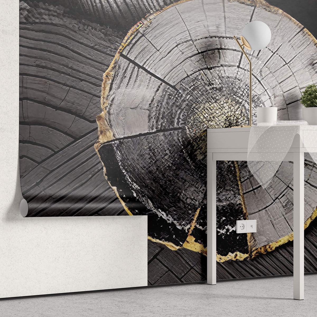 Tapet Personalizat Wood cu sectiune rotunda de lemn intr-o textura abstracta tip plaster - PLASTER WOOD