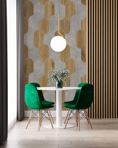 Tapet Personalizat Wood cu combinatie de textura de lemn si ciment dispusa in forme ovale - CONCRETE ART DECO