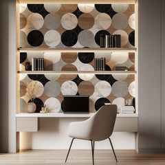 Tapet Personalizat Wood cu texturi combinate de piatra marmura si lemn dispusa in cercuri - WOOD MARBLE